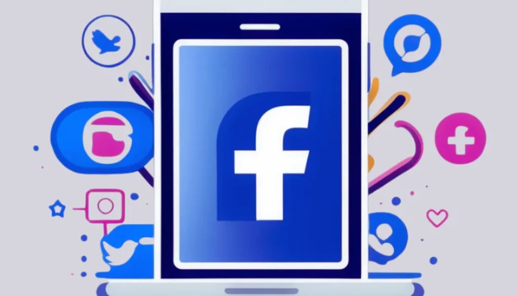 Smartphone displaying Facebook logo surrounded by social media engagement icons, illustrating Facebook marketing services packages.