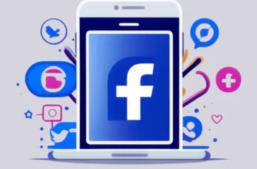 Smartphone displaying Facebook logo surrounded by social media engagement icons, illustrating Facebook marketing services packages.