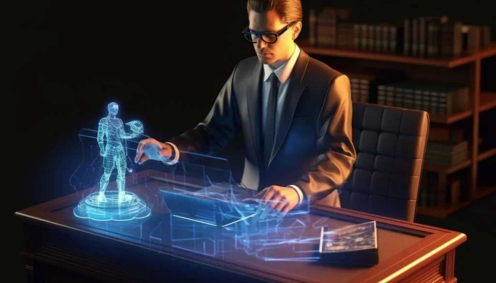 Free legal artificial intelligence concept illustrated in a high-tech image