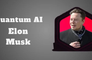 Elon Musk discussing Quantum AI technology with a bold red background and text highlighting Quantum AI Elon Musk.